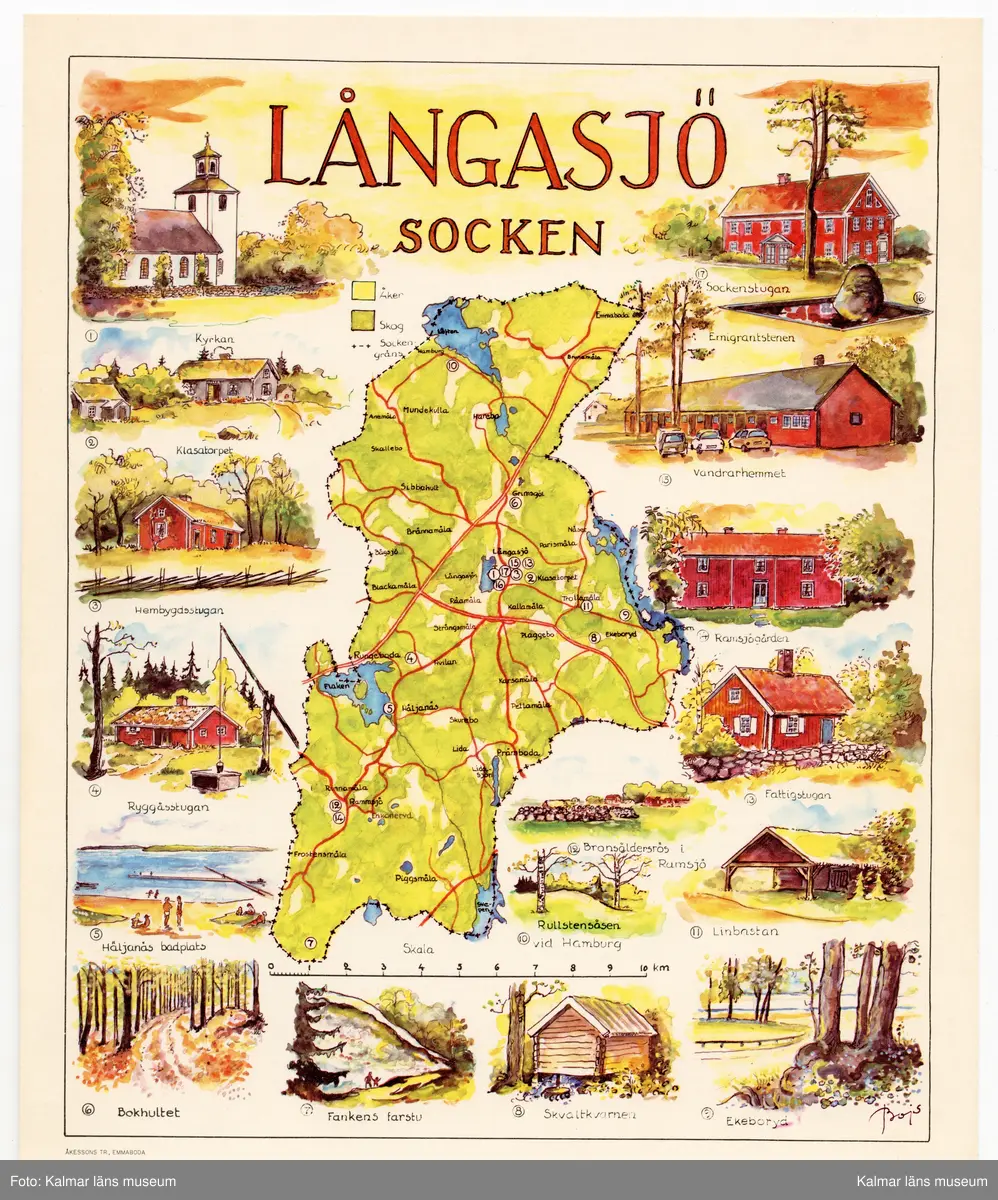 Kartor, byggnader, djur, växter, vattendrag, personer, näringar och annat förknippat med olika städer, landskap, länder i Sverige och världen.