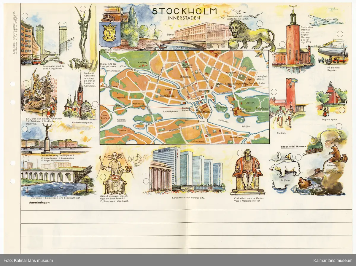 Kartor, byggnader, djur, växter, vattendrag, personer, näringar och annat förknippat med olika städer, landskap, länder i Sverige och världen.