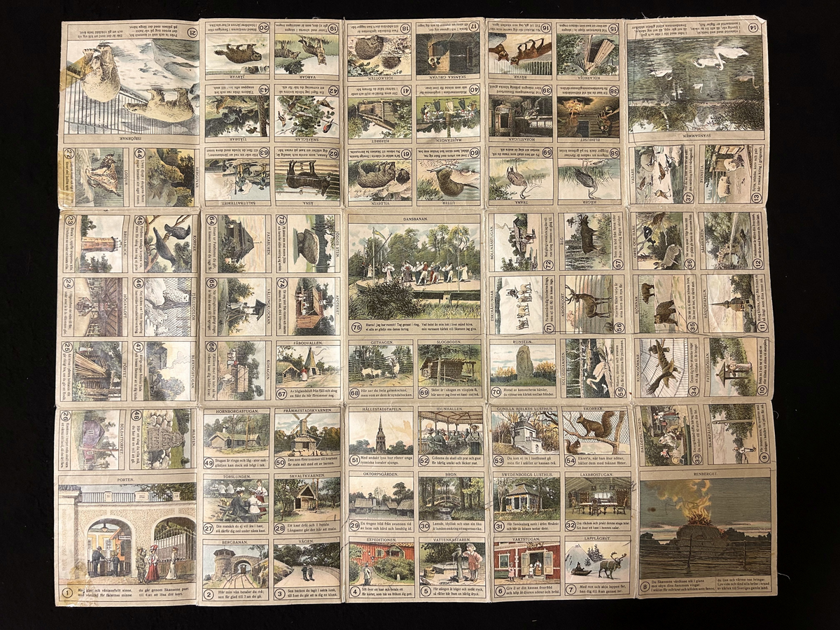 Spelet består av en spelplan med kolorerade rutor, numrerade från 1 till 75, i varierande storlek. Bilderna i papper är klistrade på ett klotstycke och vikes i tre gånger fyra vikningar.