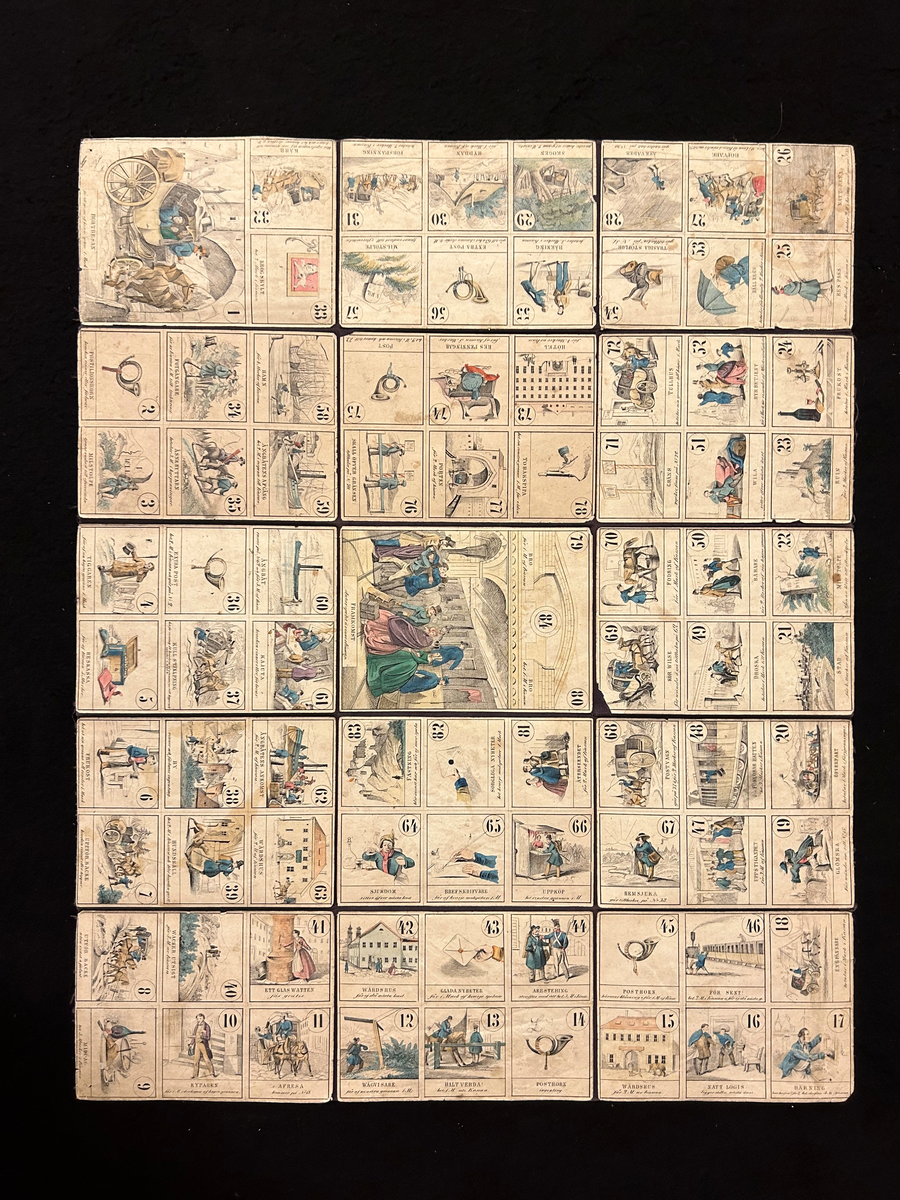 Spelet består av en spelplan med kolorerade rutor, numrerade från 1 till 84, i varierande storlek. Bilderna i papper, föreställande resemotiv, är klistrade på ett klotstycke och vikes i två gånger fyra vikningar. Spelas med tärning.