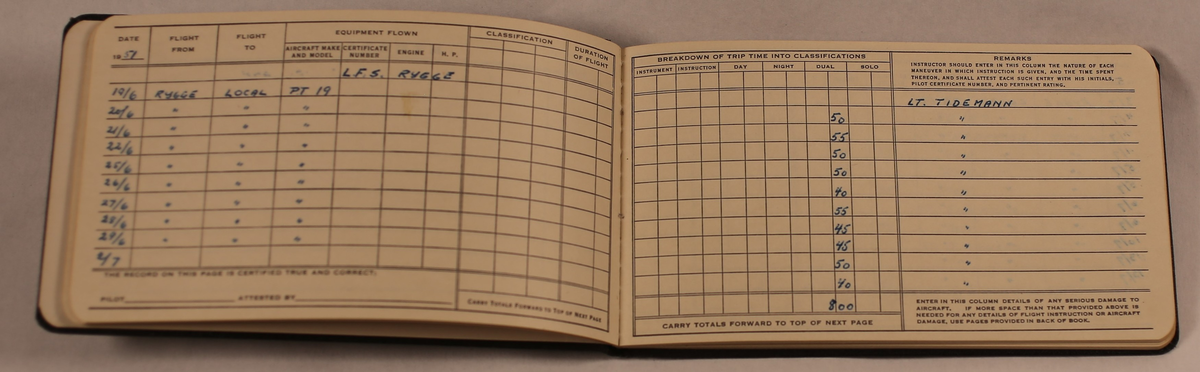 Loggbok for flyvere.