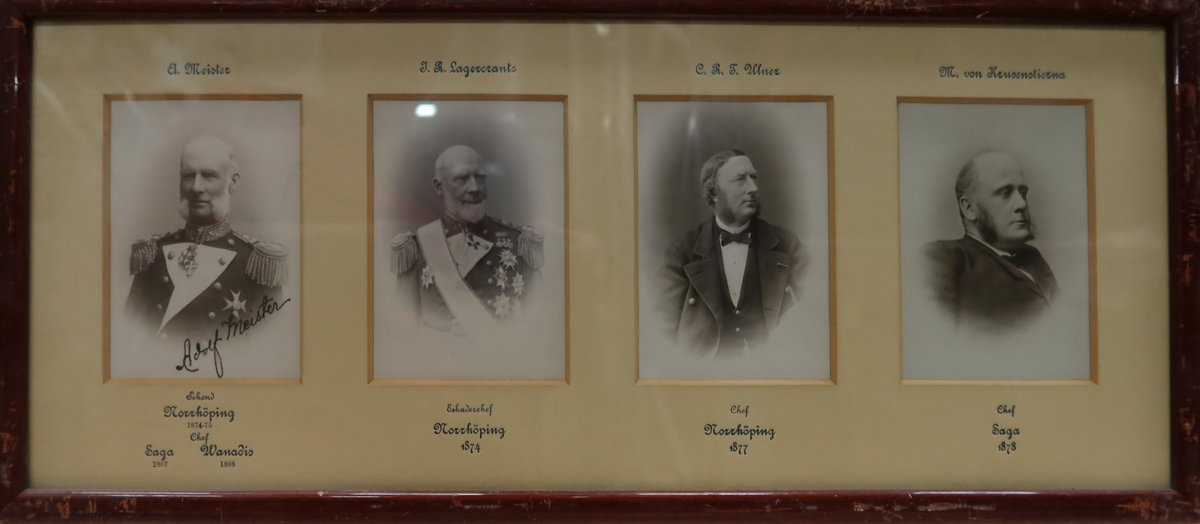 A. Meister 1874, I.R. Lagercratz 1874, C.R.T. Ulner 1877, M. von Krusenstierna 1878.
Lik Ö 4568

Ram: Brun