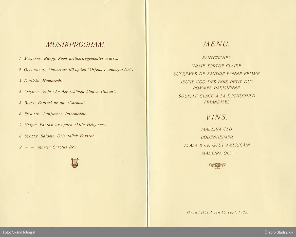 Program artilleriregementes officersbankett