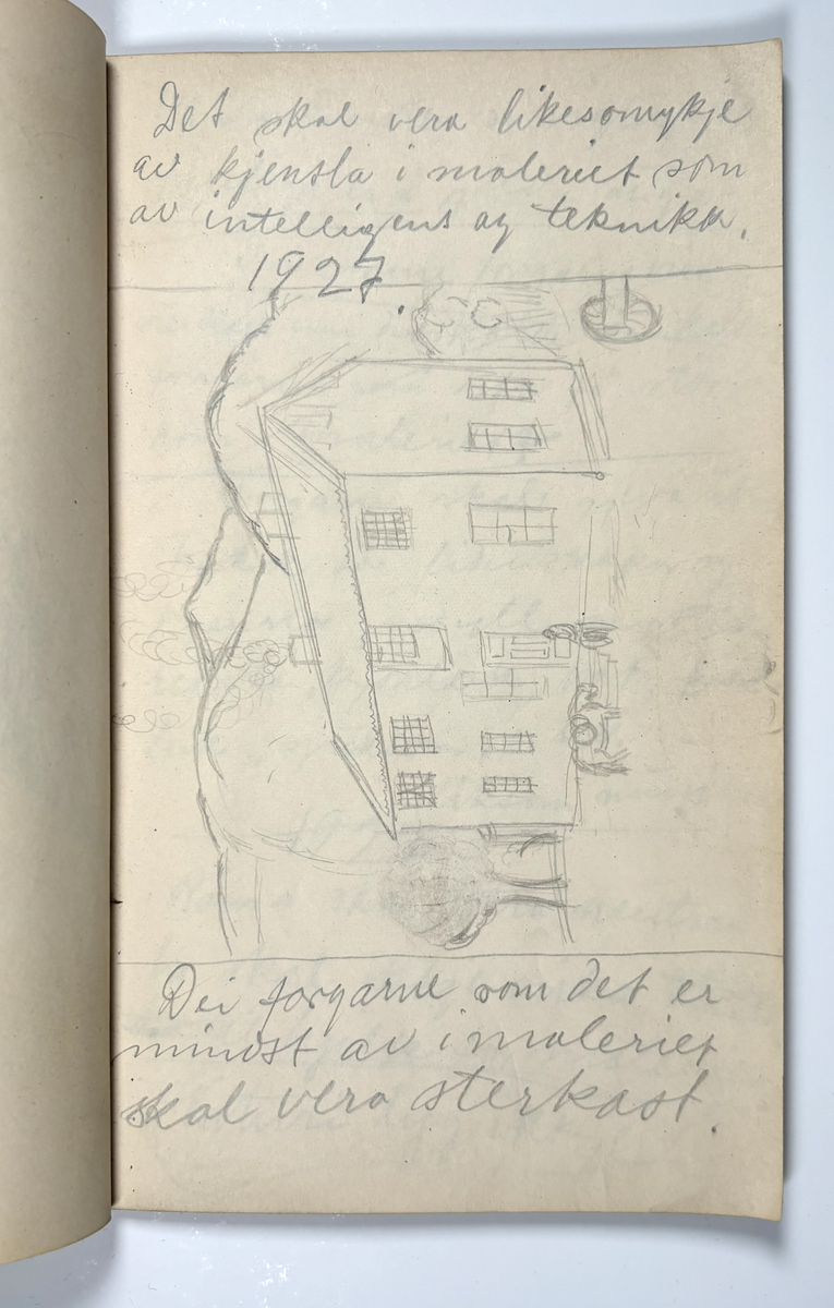 Lysebrun skissebok med svart rygg [Tegning]