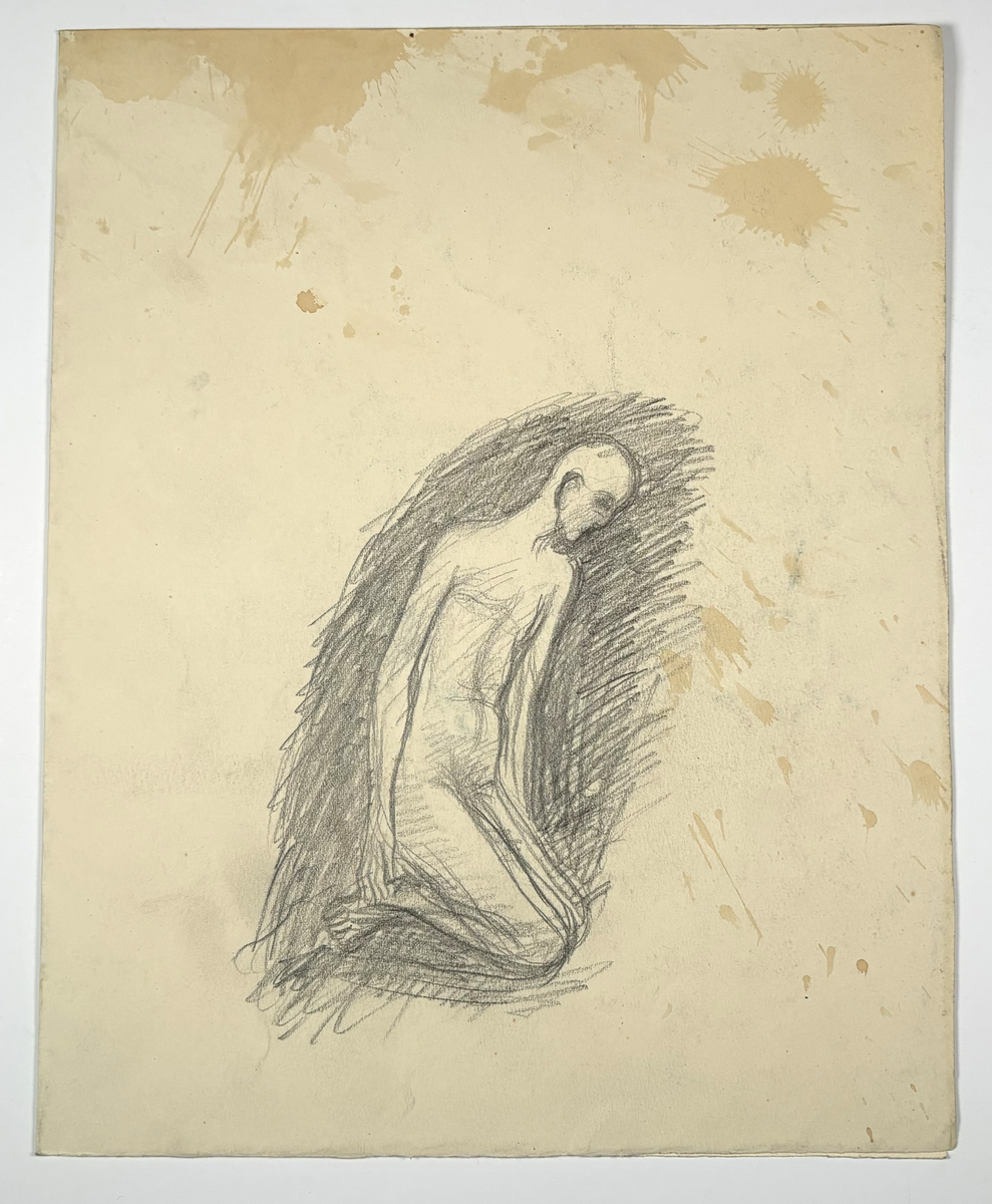 Side 1: Motiv frå Draumkvedet. Vers 79.
Side 2: Knelande mann