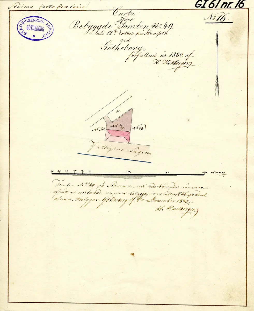Tomtkarta. [Carta öfver Bebyggde Tomten..på Stampen]
