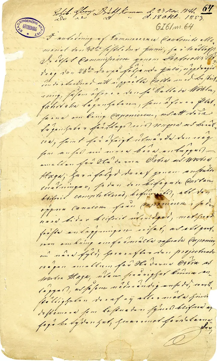 """Charta öfwer Stadens ouplåtne Jord Kring Caponnieren författad år 1818.."". ""Carta öfwer Ägorne omkring Caponnieren vid Götheborg upprättad år 1827.."" [Kartor över ägorna omkring Kaponjärkanalen] Även utlåtande."