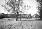 Tinnerbäcksbadets långa sandstrand inbjöd till sol, bad och lek. Sommaren 1943.