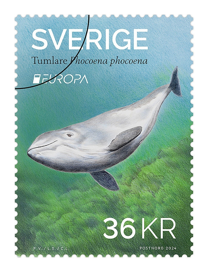Miniark bestående av tre frimärken, tre olika motiv porto 36 kronor