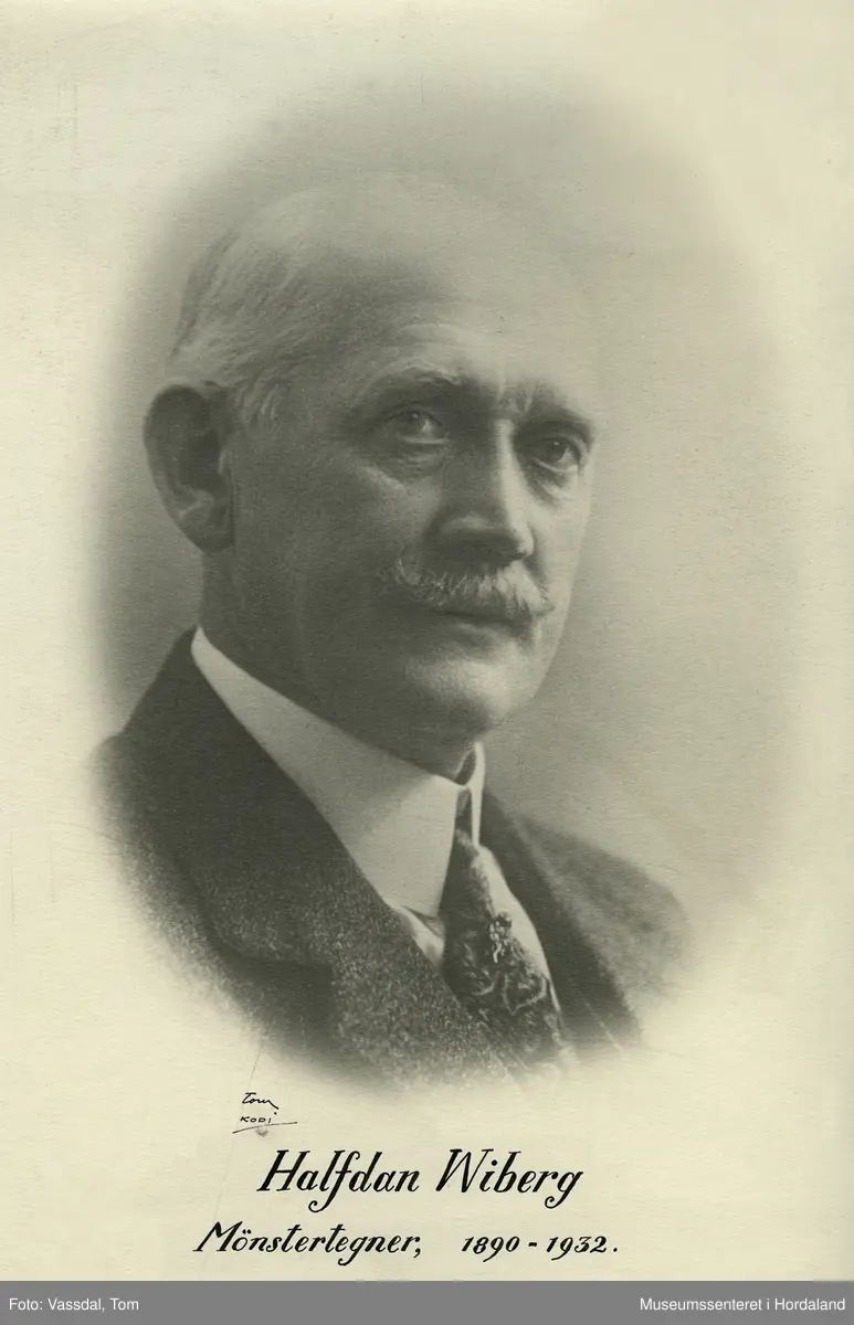 Portrett av Halfdan Wiberg, mønsterteiknar ved Skandinavisk Aktie Tyllgarnfabrik i Bergen i 1890-1932.