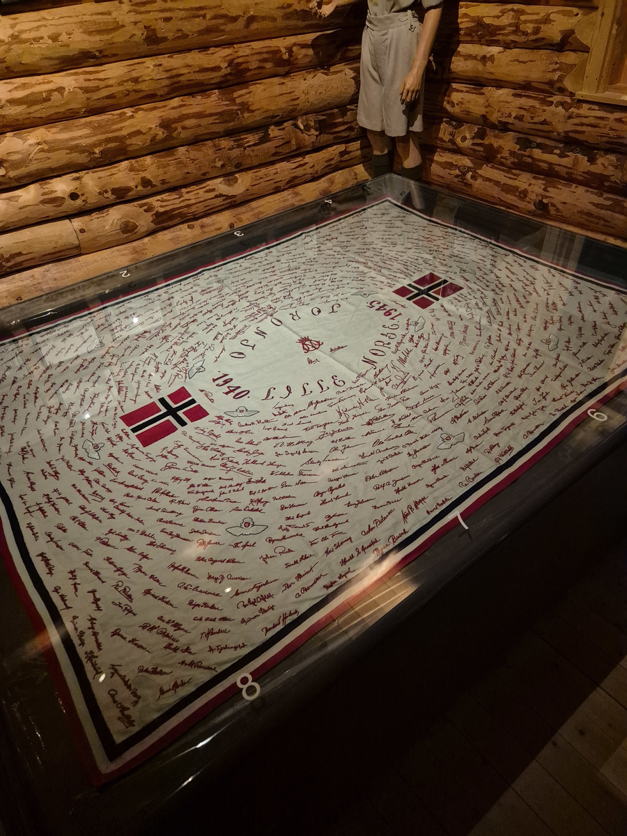 Duk som inneholder navnetrekkene til de norske guttene som ankom Little Norway, Toronto, for å bli flyvere. Duken er håndbrodert av Harriet Skogen som var sekretær til kaptein Omeyer ansvarlig for selektering av flyelevene.
Broderingen startet ved årsskifte 1940/41 og fortsatte til krigens slutt.
Duken ble gitt til Forsvarsmuseet tidlig på 1990 - tallet av kunstnerinnen.