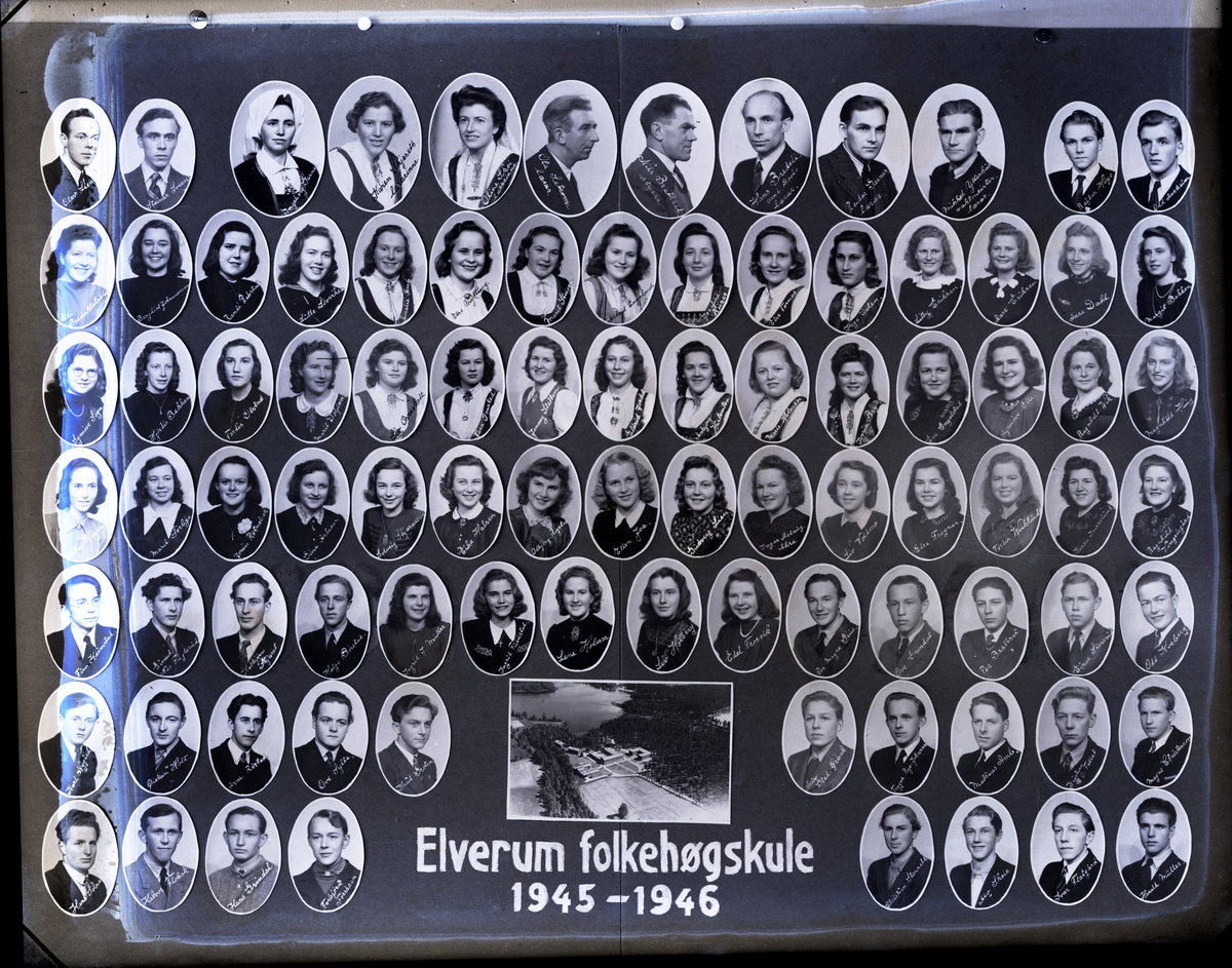 Montasje. Elverum Folkehøgskule (Folkehøgskole) 1945-1946.