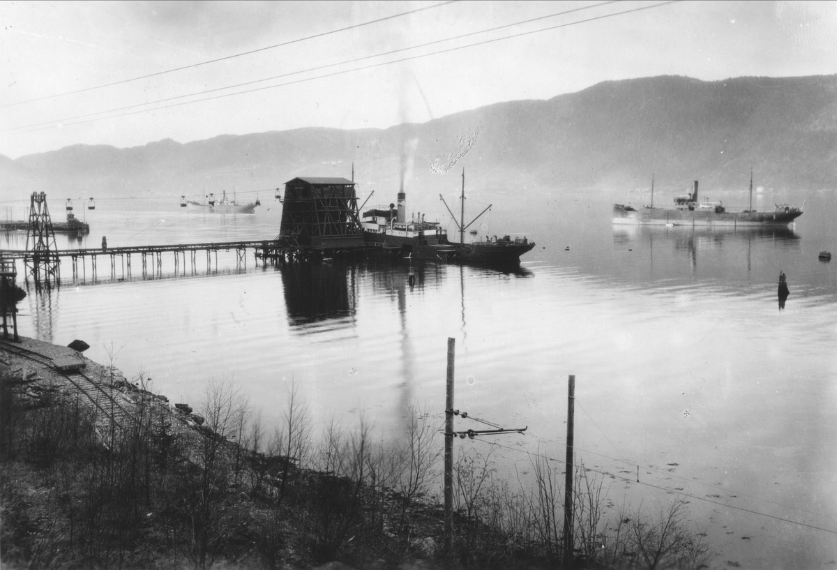Kiskaia på Thamshavn og skip på fjorden.