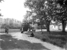 Okänd park vid större hus. Möjligen Asa Herrgård. Sent 1800-tal.