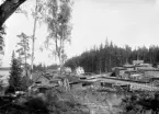 Sågverk vid en sjö. Okänd plats, troligen Kronobergs län. Ca. 1900.