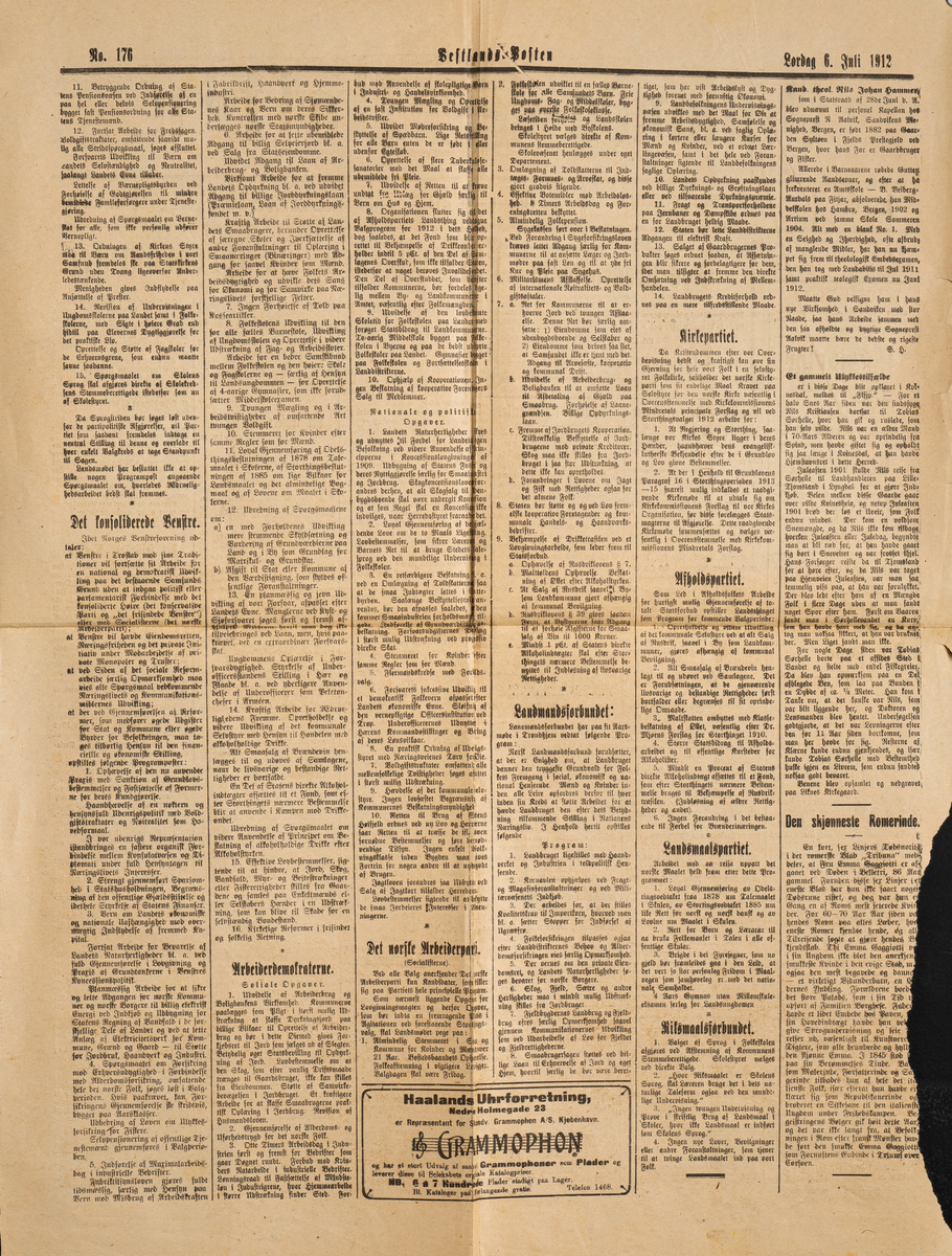 To utgaver av "Vestlandssposten" (1905 og 1912) og et billag som viser "Den nye Regjering. Udnævnt 14de Oktober 1895". Det er både gotisk og latinsk skrift.