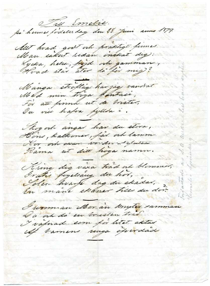 Kuvert adresserat till S A Andrées storasyster Jenny Koraen.
Poststämplat "Nordlands Postexp." den 7 aug 1896. Frankerat med norskt märke om 10 öre.
