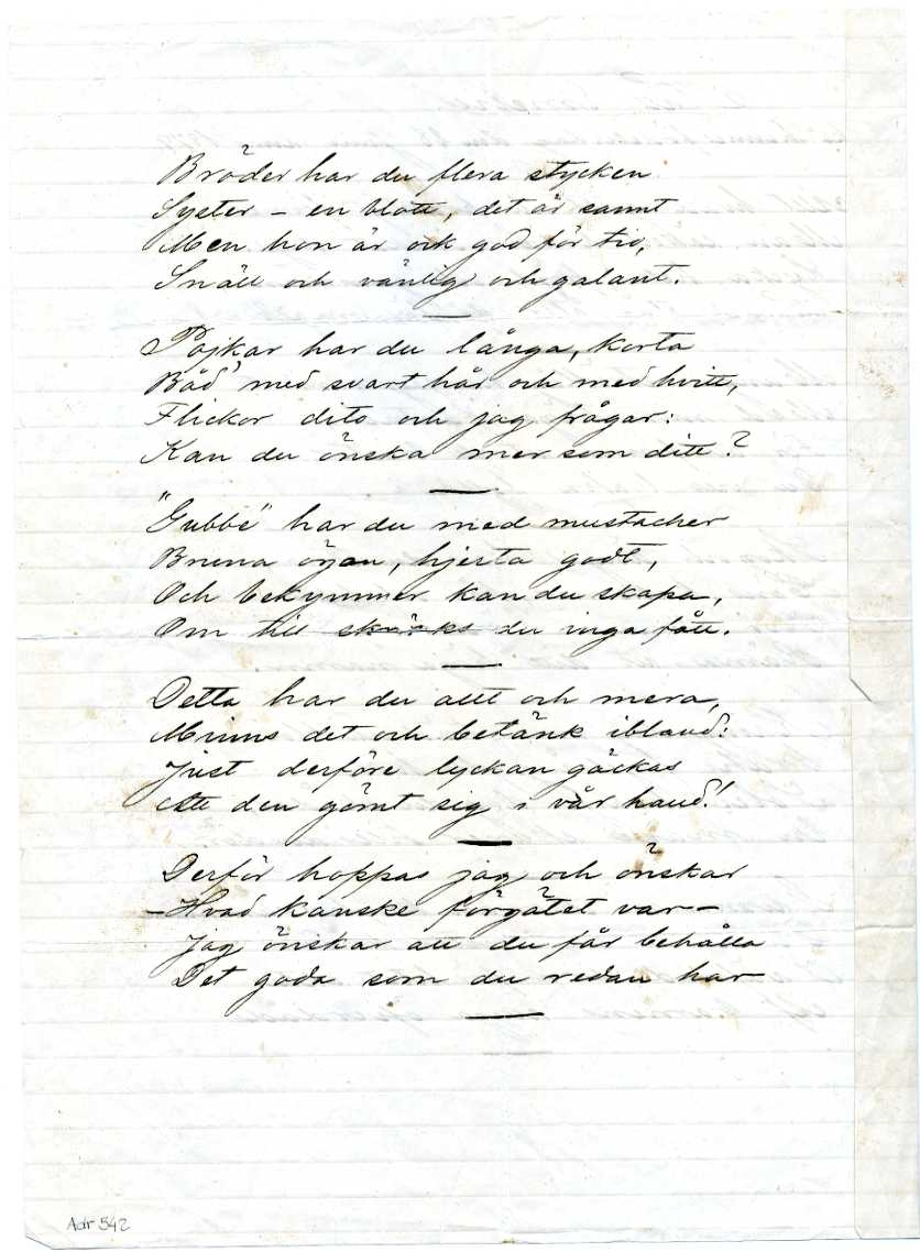Kuvert adresserat till S A Andrées storasyster Jenny Koraen.
Poststämplat "Nordlands Postexp." den 7 aug 1896. Frankerat med norskt märke om 10 öre.
