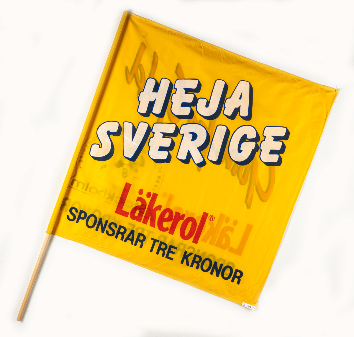 Gul supporterflagga för Ishockey VM 1989.