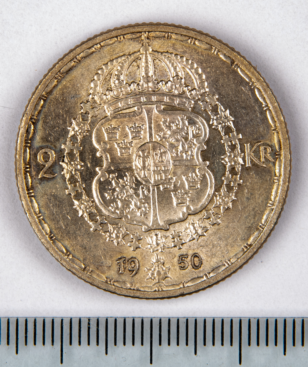 Mynt, Sverige, 2 kronor, 1950.