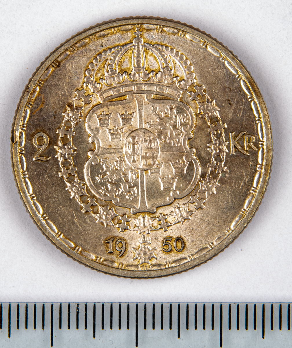 Mynt, Sverige, 2 kronor, 1950.