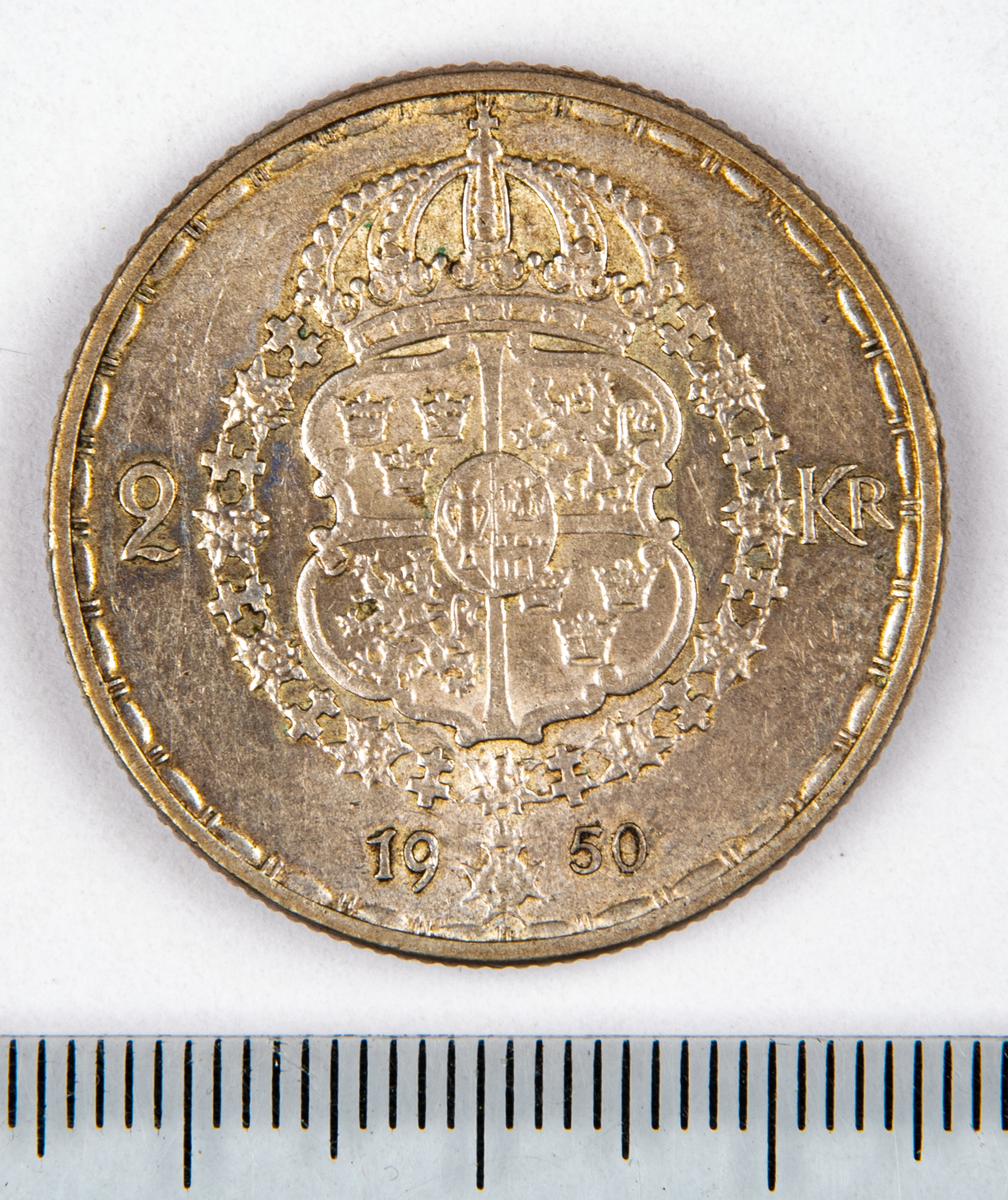 Mynt, Sverige, 2 kronor, 1950.