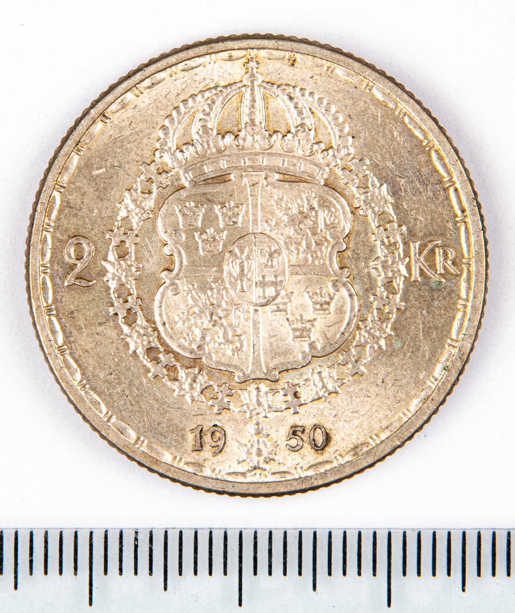 Mynt, Sverige, 2 kronor, 1950.