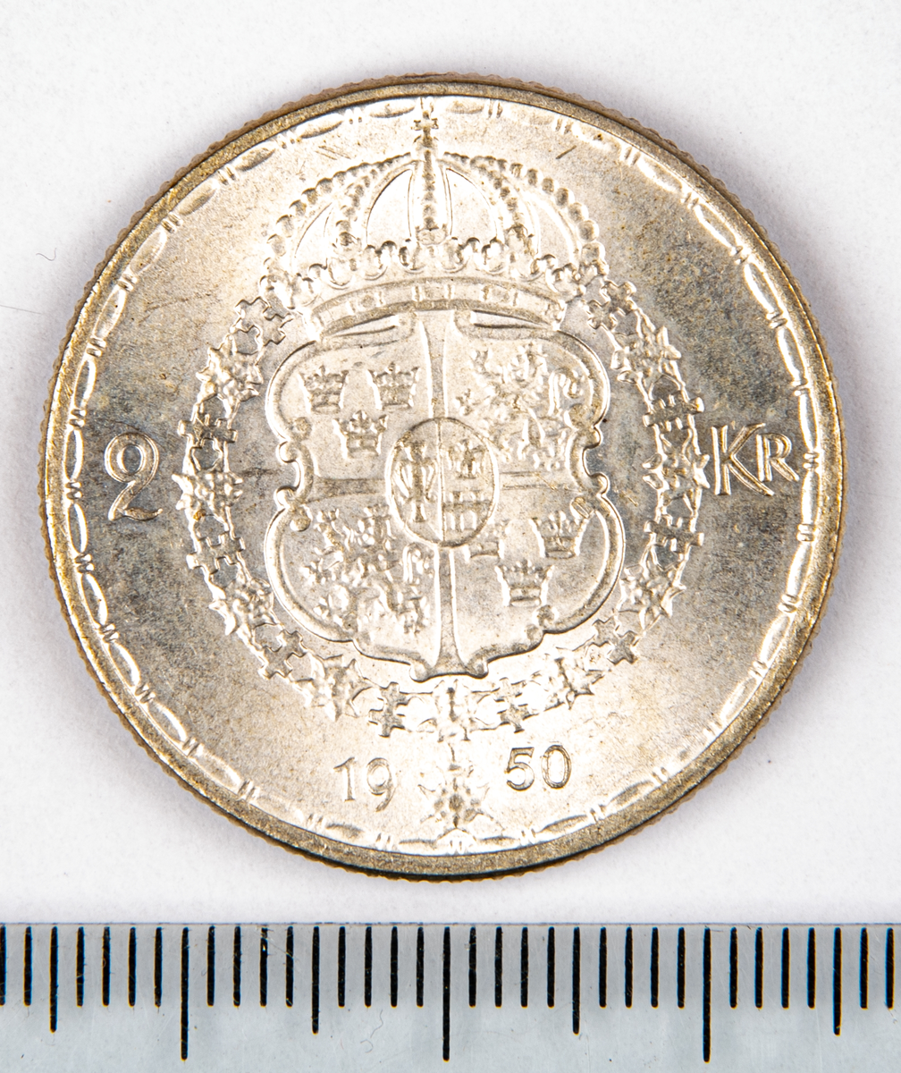 Mynt, Sverige, 2 kronor, 1950.