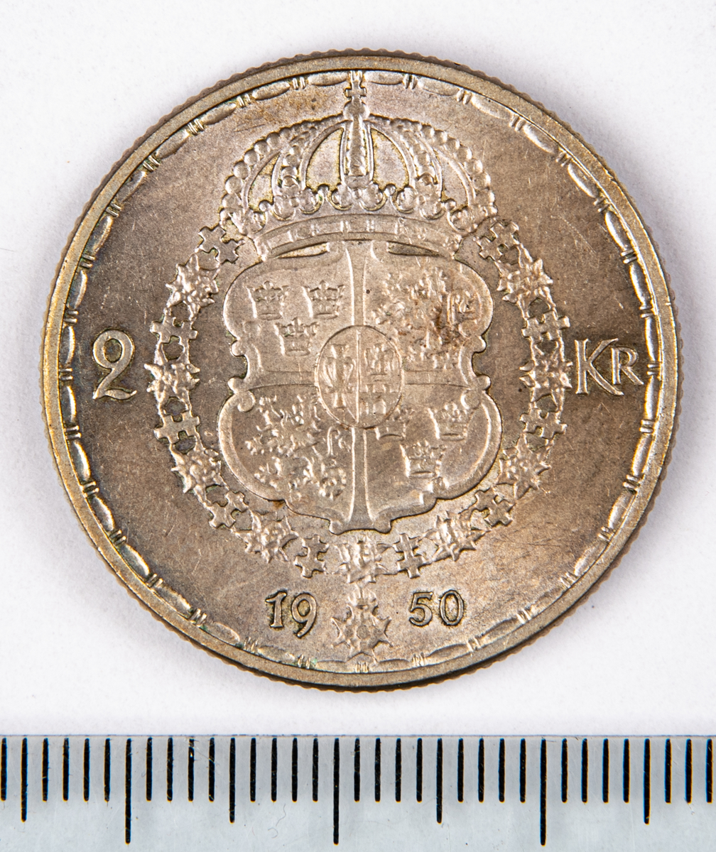 Mynt, Sverige, 2 kronor, 1950.