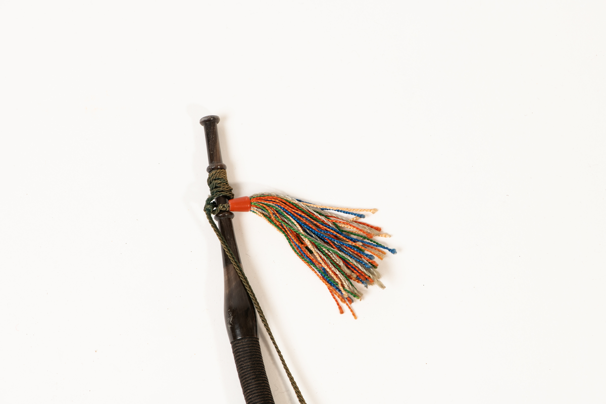 Lang pipe med tilknytning til Merdøgaard og Larssønfamilien. Pipen består av mange ulike materialer og har et stort pipehode i porselen. Pipehodet er dekorert med et lite maleri av skipet Nordstjernen med det norske flagg i masta med unionsmerket med det svenske flagget i det ene hjørnet, også kalt "sildesalaten". Slike flagg var vanlige før unionsoppløsningen i 1905. Rundt maleriet er det malt med streker med gullmaling. Under maleriet står det "Nordstjernen.", "J. Peterson." og "Arendal". Pipeskaftet består av mange materialer som horn/bein som er dreid og utskåret på en dekorativ måte som stikker ut.  Mot midten av pipen er det en skive av horn før pipeskaftet fortsetter opp mot munnstykket i et rør av metall og tekstil.  Ved munnstykket henger den en fargerik dusk og det er festet en snor som går dobbelt fra toppen av pipen og ned til pipehodet. Pipen har noen skader og var fortsatt full av tobakk da den ble registrert.