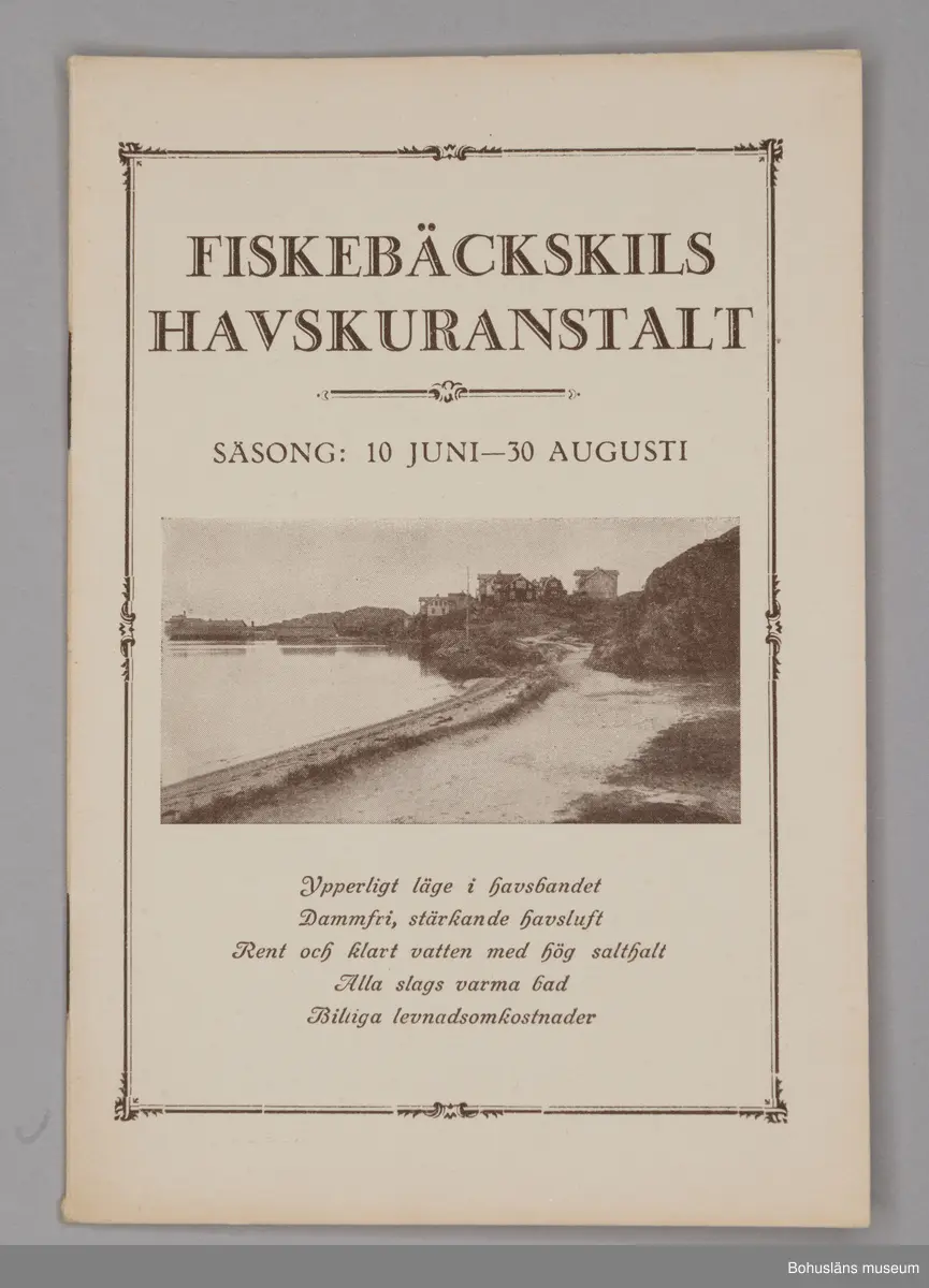 Turistbroschyr för Fiskebäckskils Havskuranstalt 1924.