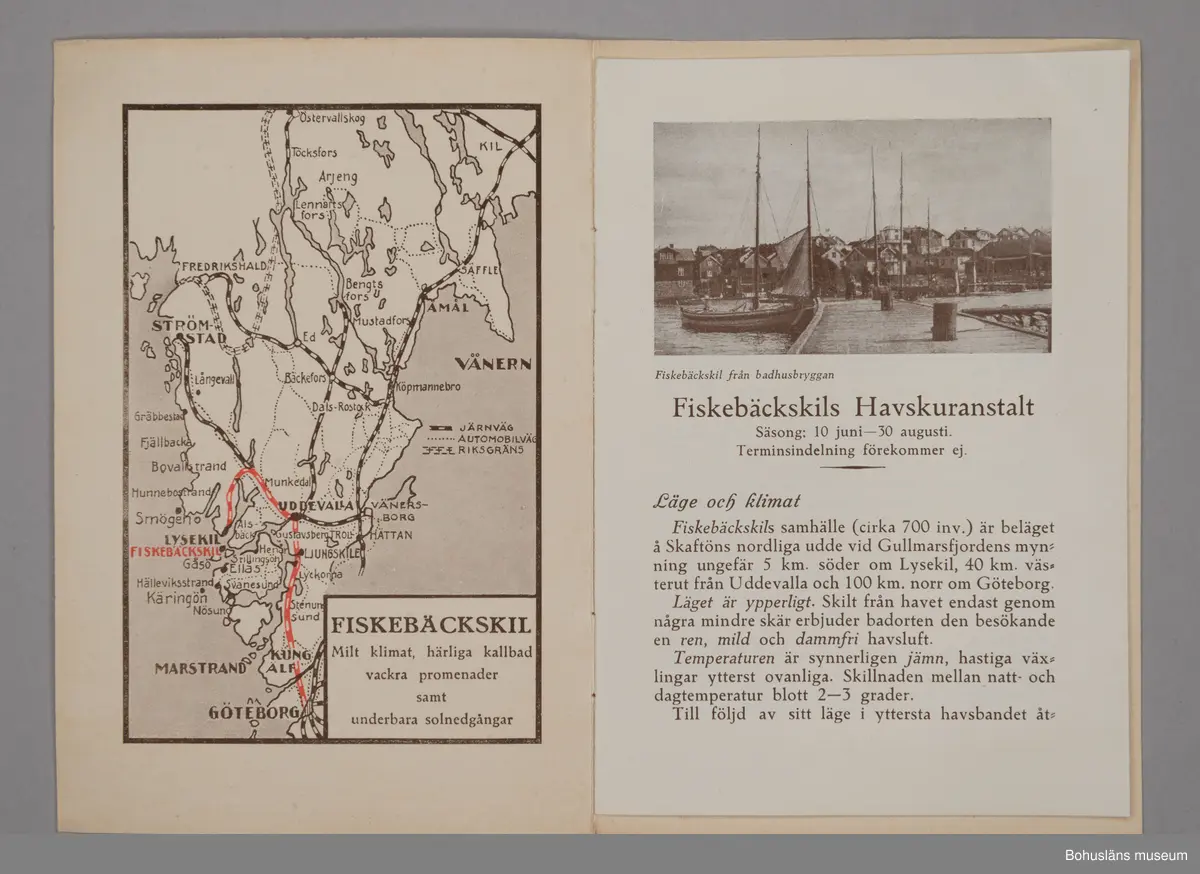 Turistbroschyr för Fiskebäckskils Havskuranstalt 1924.