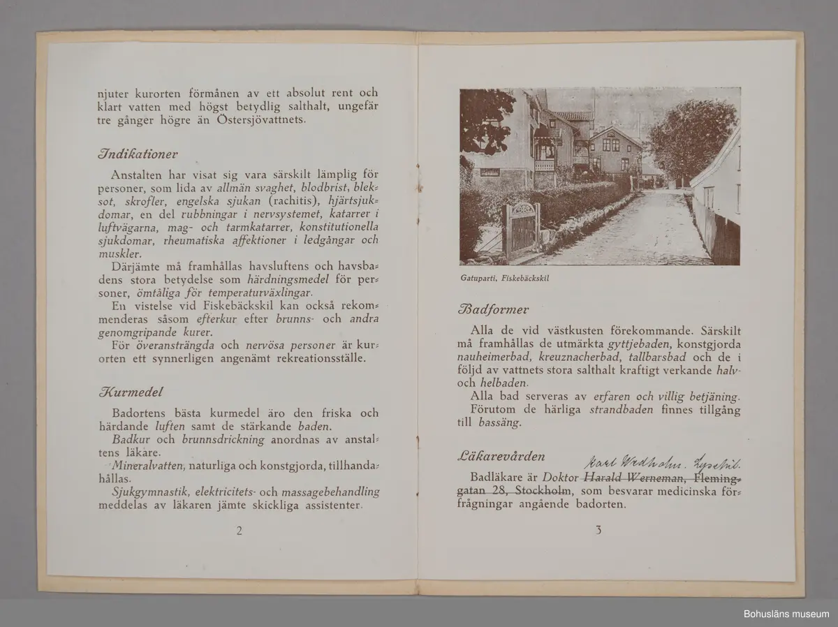 Turistbroschyr för Fiskebäckskils Havskuranstalt 1924.