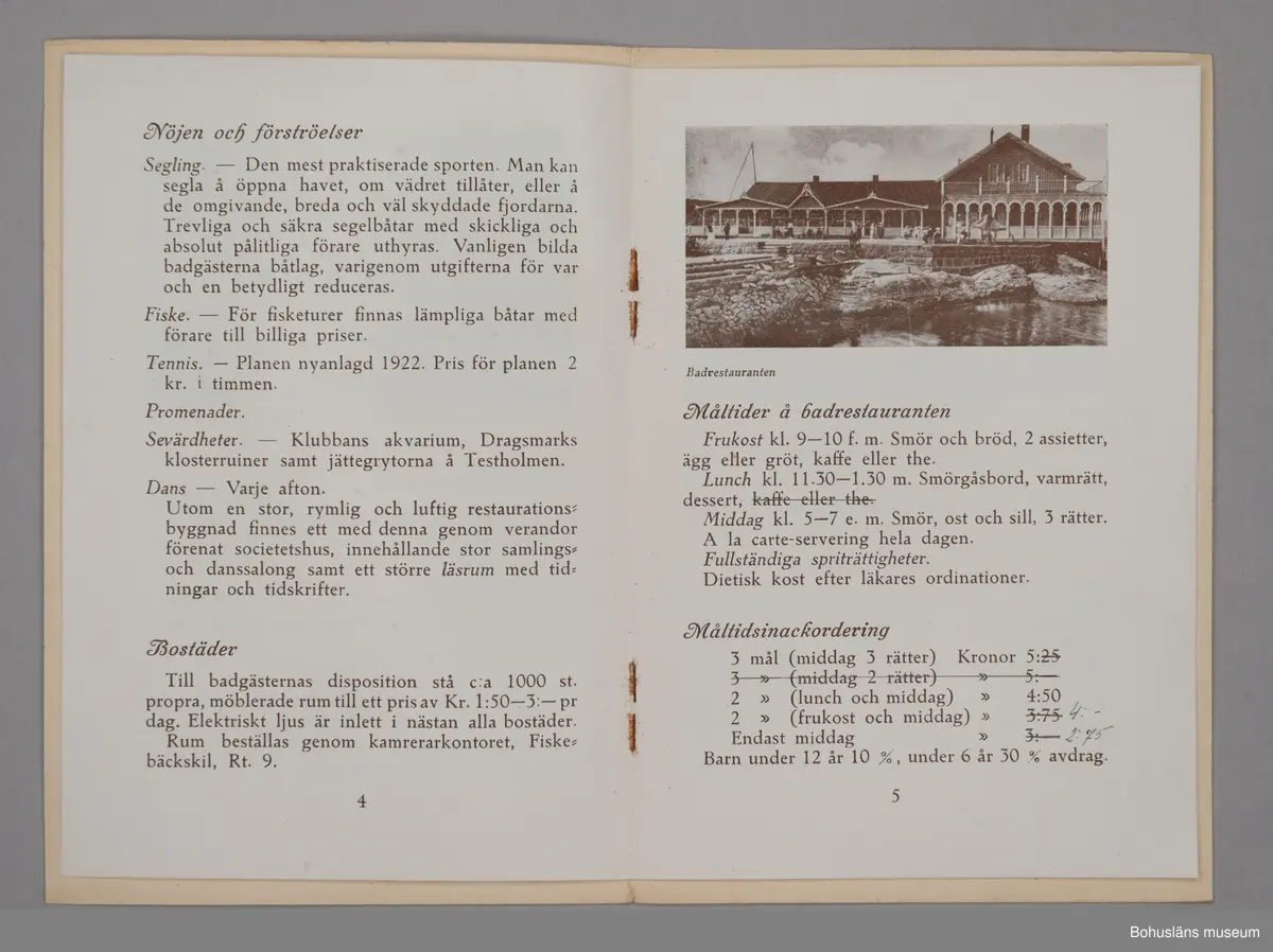 Turistbroschyr för Fiskebäckskils Havskuranstalt 1924.