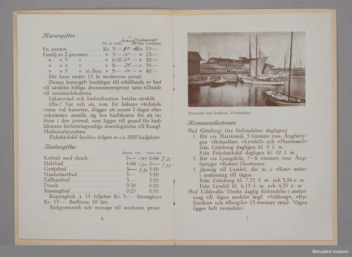 Turistbroschyr för Fiskebäckskils Havskuranstalt 1924.