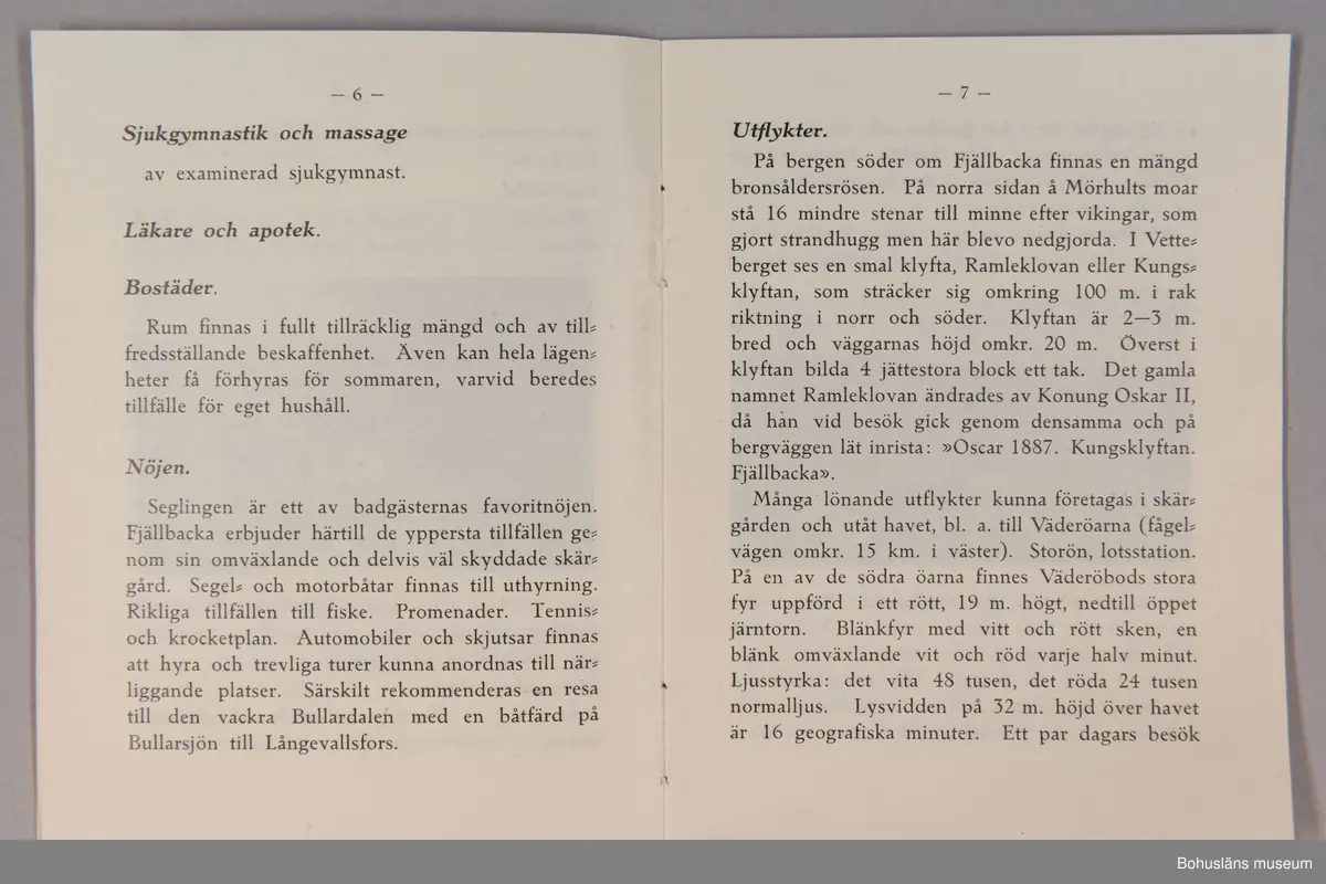 Turistbroschyr för Fjällbacka Havsbad 1925.