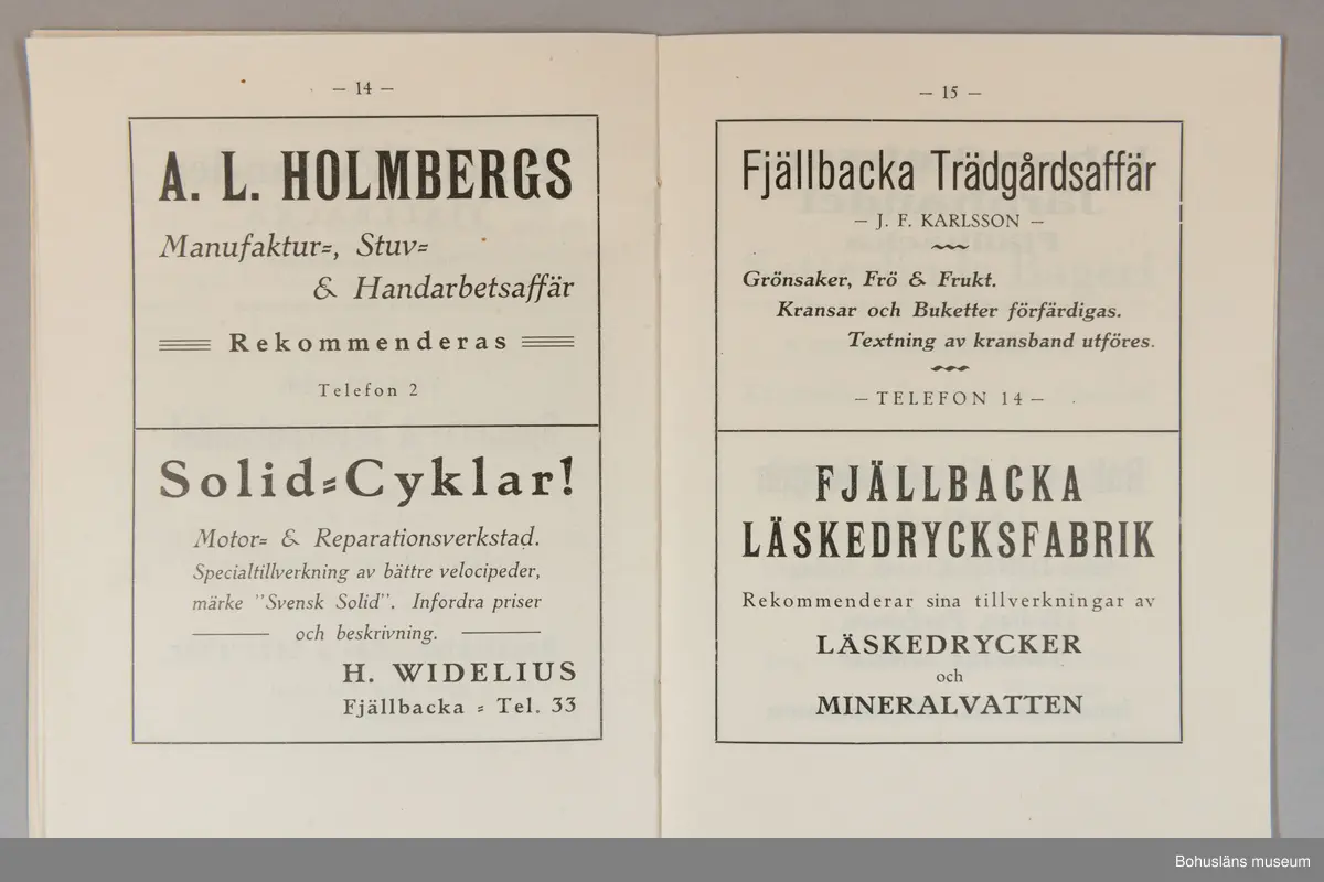 Turistbroschyr för Fjällbacka Havsbad 1925.