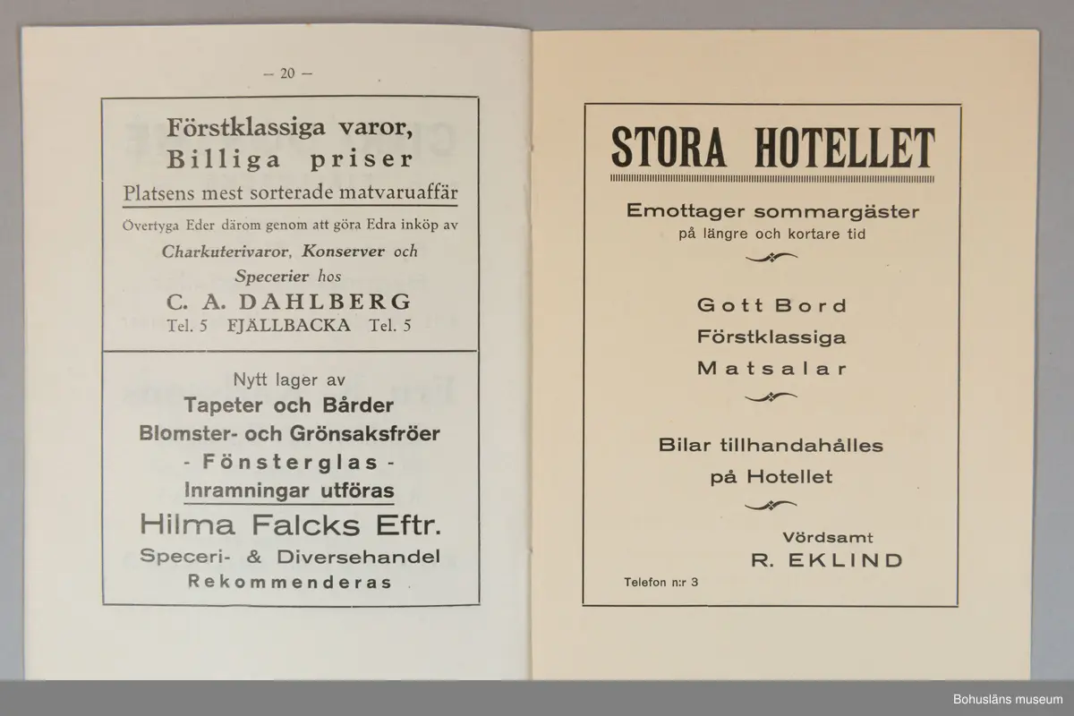 Turistbroschyr för Fjällbacka Havsbad 1925.