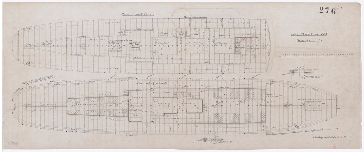 Plan av skydsstaket. Plan av övre däck.