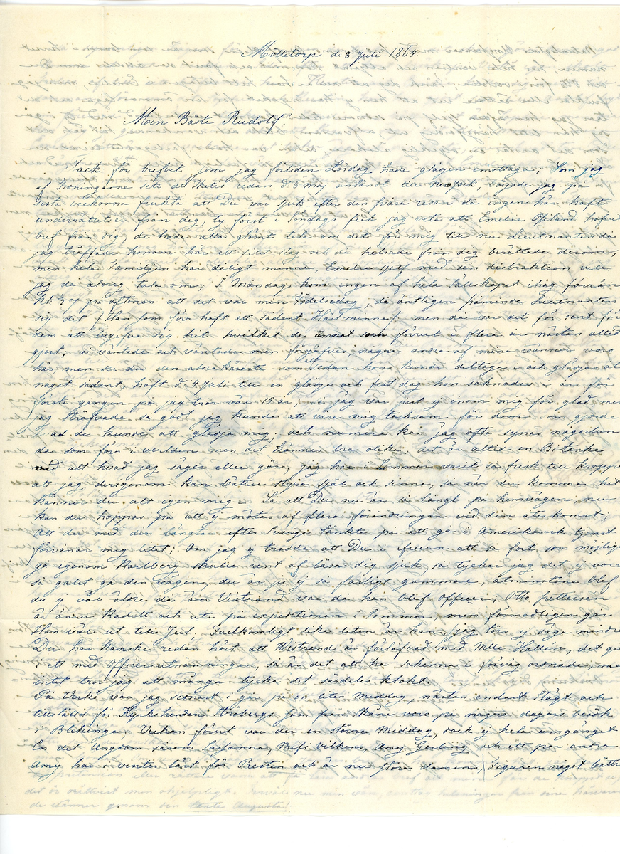 Brev utan kuvert. Skickat från Sverige till London 1864. Mottagaren är Rudolf Nissen, svensk sjöofficer inom Kungliga Flottan.

1 ark.