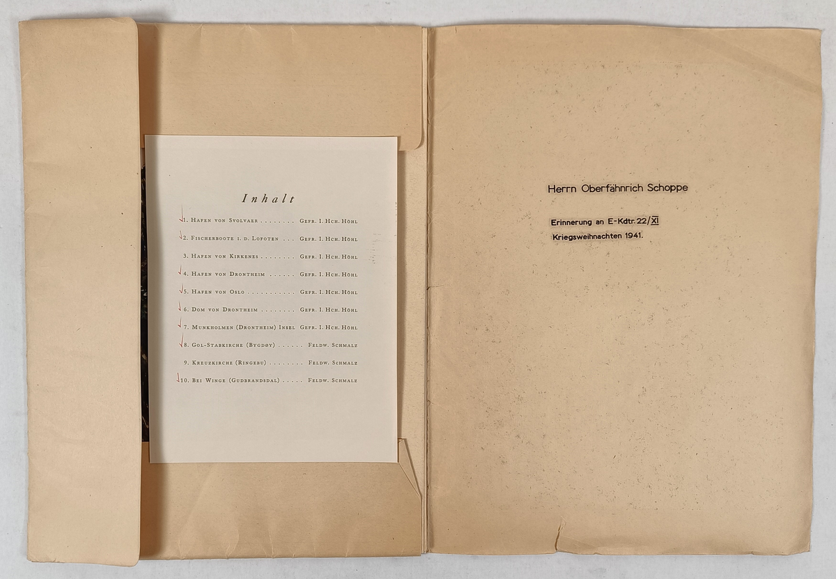 Mappe med 8 akvareller laget av Gerhard Schmalz og Heinrich Høhl. Akvarellene er en reproduksjon.