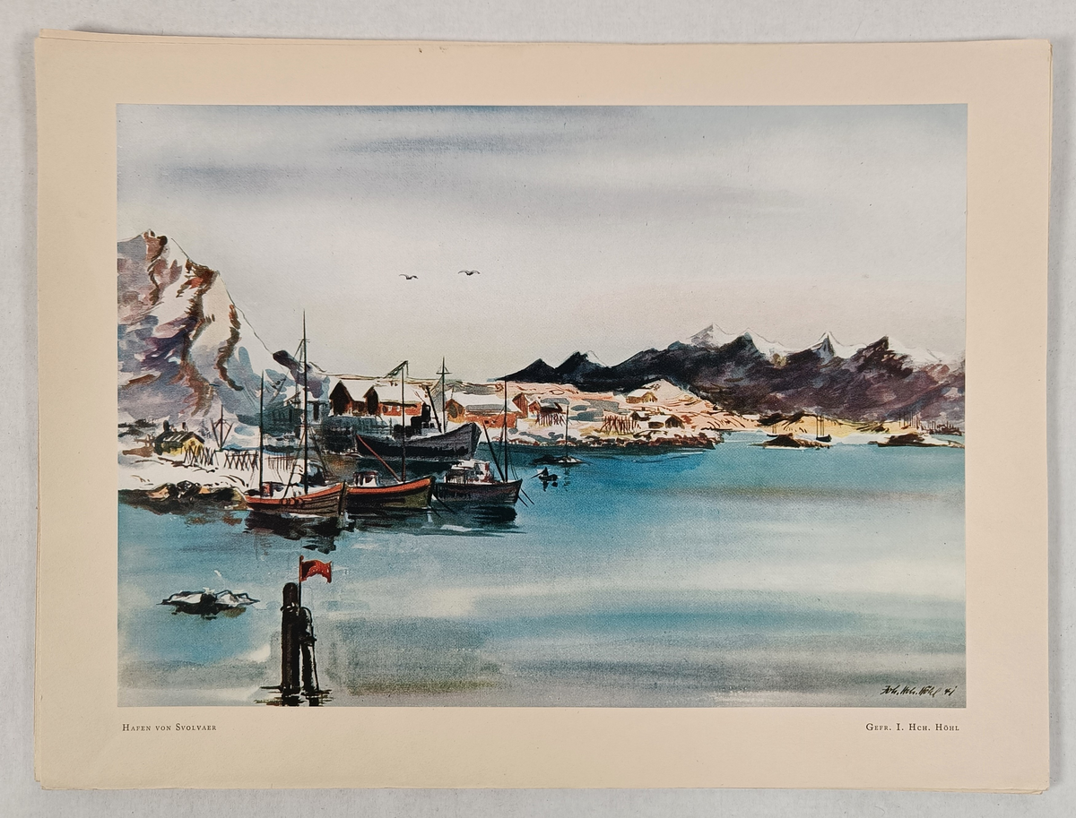 Mappe med 8 akvareller laget av Gerhard Schmalz og Heinrich Høhl. Akvarellene er en reproduksjon.