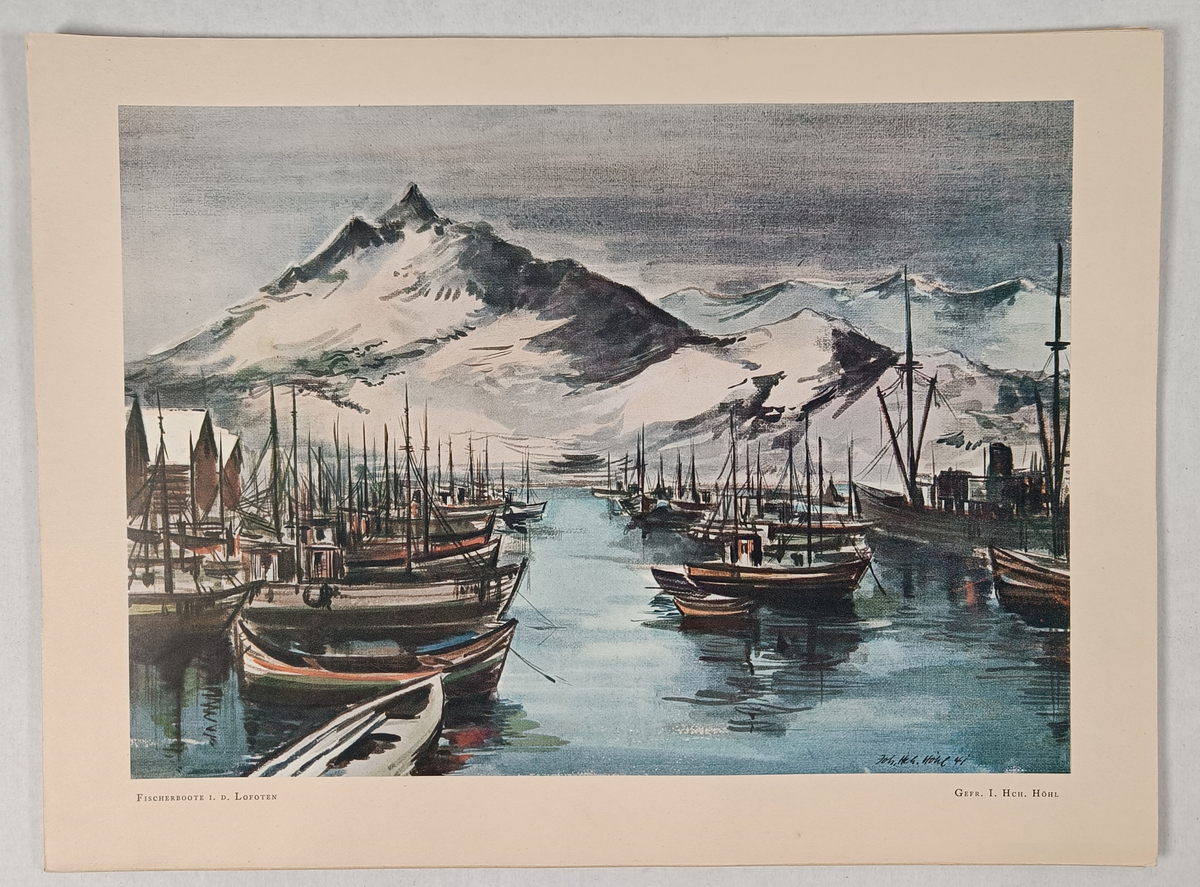 Mappe med 8 akvareller laget av Gerhard Schmalz og Heinrich Høhl. Akvarellene er en reproduksjon.