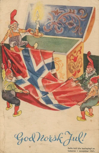 Opprørske nisser og andre symboler i Frans Hallonens julekortsamling