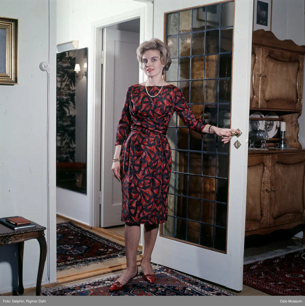 villa, interiør, kvinne, modell, kjole