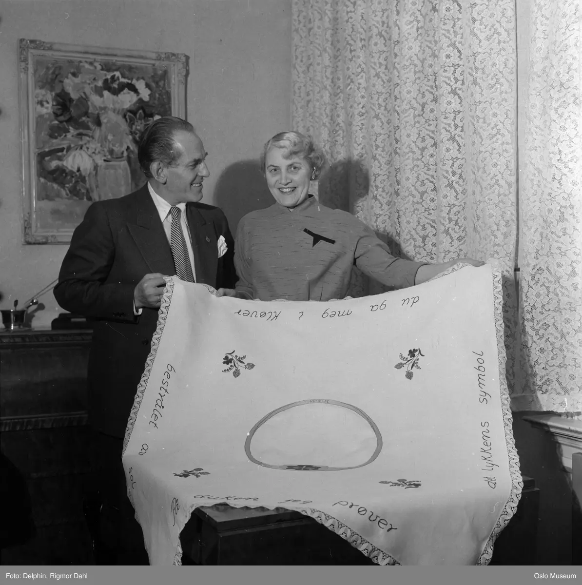 portrett, mann, kvinne, brodert duk