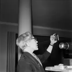 Eva Bergman granskar en bild av Erik XIV:s kista, Uppsala 19