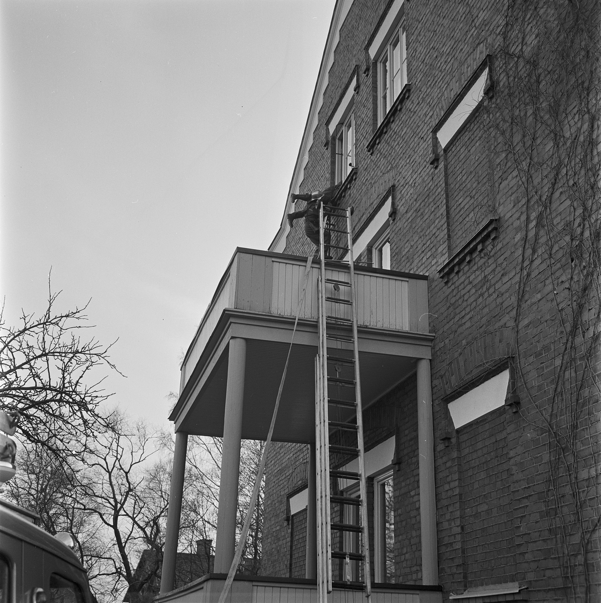 Brandkårsövning vid Svanby sjukhem, Tierp, Uppland 1970