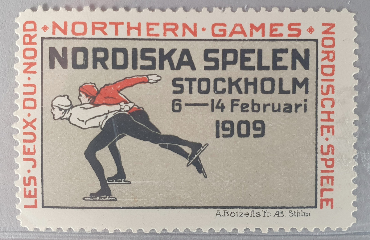 Frimerke med bilde av to skøyteløpere.