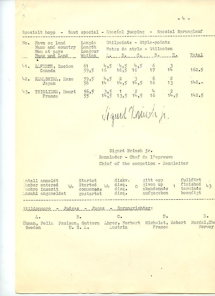 Resultatlister for skiøvelser under OL i 1952: Stor-slalom kvinner, utfor kvinner, utfor menn, kombinert, slalom menn, slalom kvinner, langrenn 50 km, langrenn 10 km kvinner, stafett menn, spesielt hopp, langrenn 18 km menn, stor-slalom menn.